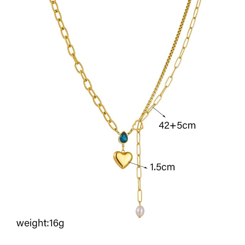 DIEYURO 316L Stainless Steel Heart Pendant Necklace For Women Girl New Trend Blue Crystal Pearl Choker Chain Jewelry Gift Party N2260