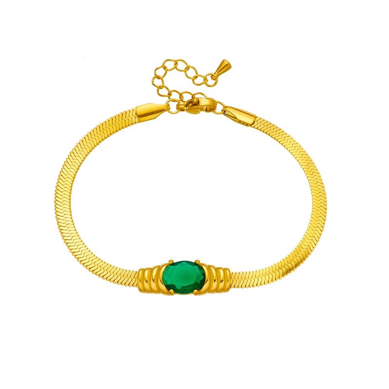 DIEYURO 316L Stainless Steel Oval Green White Zircon Charm Bracelet For Women Girl New Trend Wrist Chain Bangles Jewelry Gift