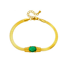 DIEYURO 316L Stainless Steel Oval Green White Zircon Charm Bracelet For Women Girl New Trend Wrist Chain Bangles Jewelry Gift