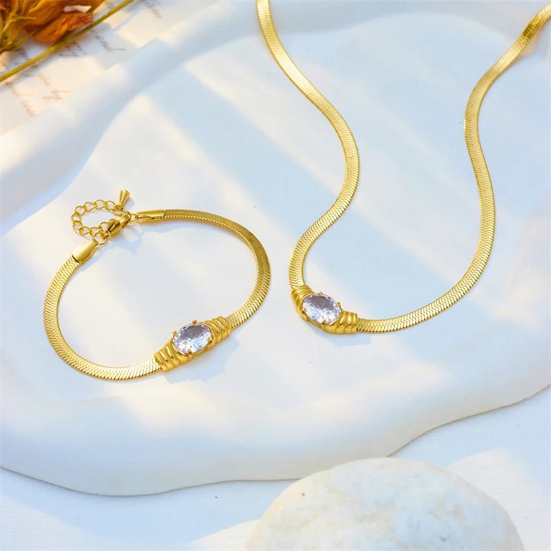 DIEYURO 316L Stainless Steel Oval Green White Zircon Charm Bracelet For Women Girl New Trend Wrist Chain Bangles Jewelry Gift