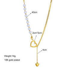DIEYURO 316L Stainless Steel Pearl Cutout Heart Long Pendant Necklace For Women Punk Street Trend Neck Chain Jewelry Party Gifts N1788