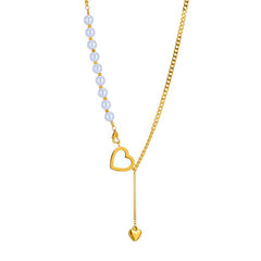 DIEYURO 316L Stainless Steel Pearl Cutout Heart Long Pendant Necklace For Women Punk Street Trend Neck Chain Jewelry Party Gifts N1788