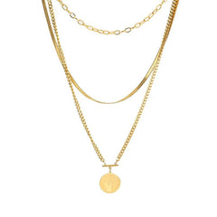 DIEYURO 316L Stainless Steel Three-tiered Round Brand Pendant Necklace Female Fashion Retro Thick Chain Punk Style Party Gift N929 / 45cm