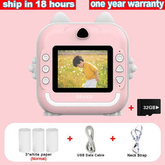 Digital children's camera with instant print photo and mini thermal printer 32G Pink