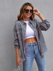 Distressed Drop Shoulder Denim Jacket Gray / S
