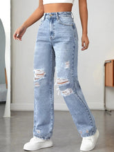 Distressed High Waisted Jeans Light Blue / XS