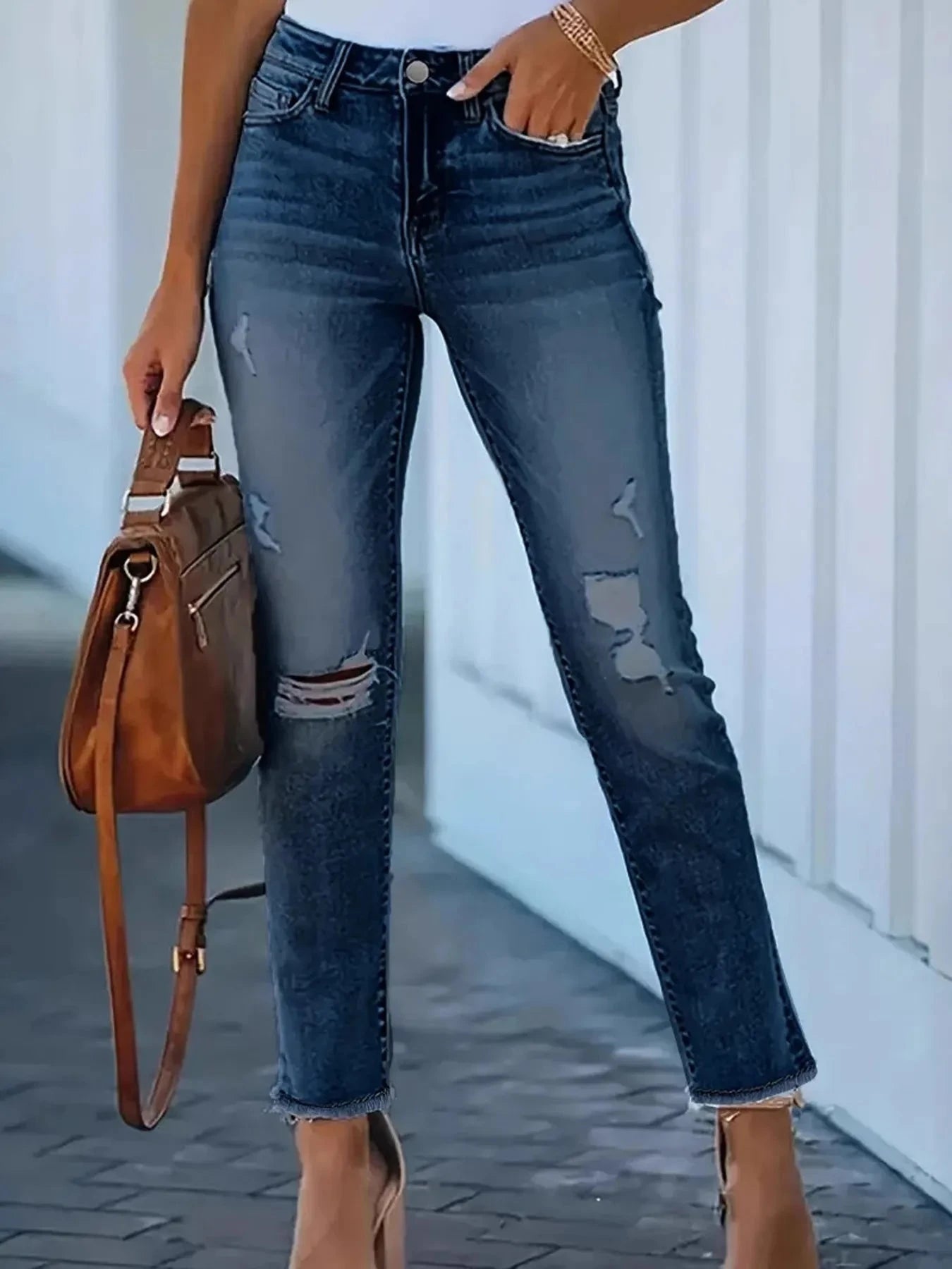 Distressed High-Waisted Skinny Jeans