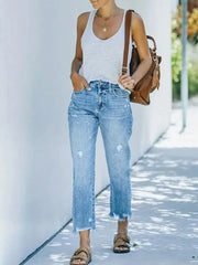 Distressed Straight Leg Jeans