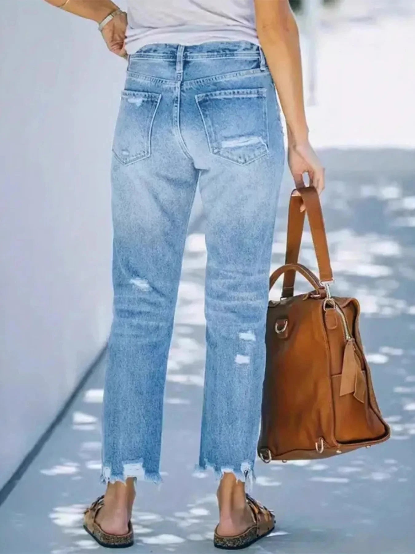 Distressed Straight Leg Jeans