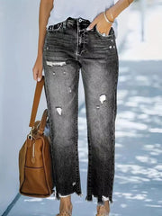 Distressed Straight Leg Jeans Dark Gray / XS