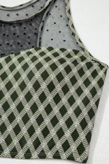 Dotted Mesh Plaid Patchwork High Waisted Swim Set