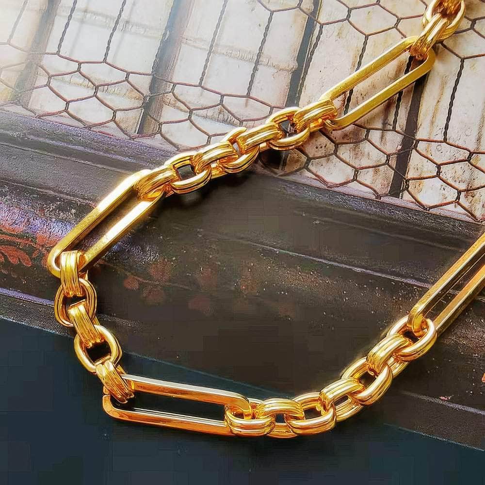 Double Bar Paper Clip Link Chain Necklace Gold / Necklace