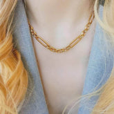 Double Bar Paper Clip Link Chain Necklace Gold / Necklace