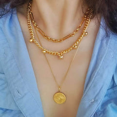 Double Bar Paper Clip Link Chain Necklace Gold / Necklace