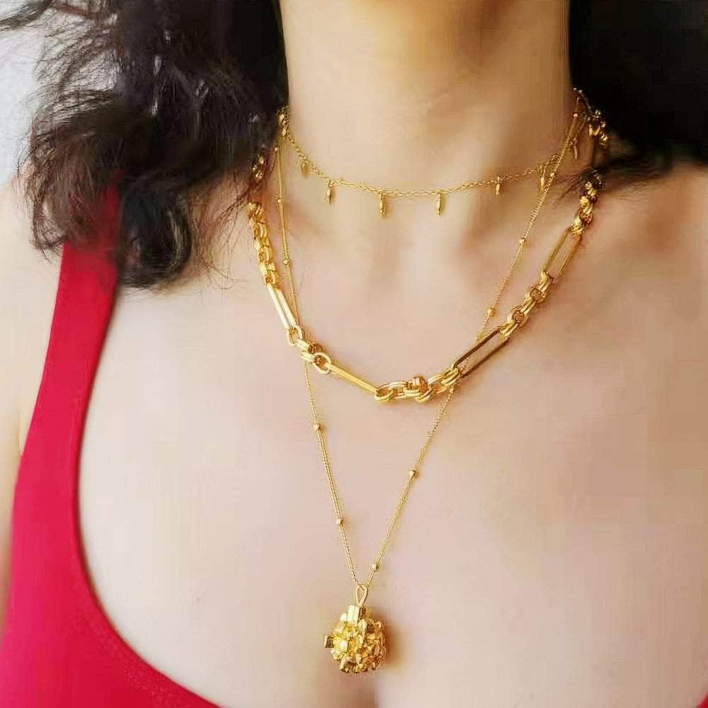 Double Bar Paper Clip Link Chain Necklace Gold / Necklace