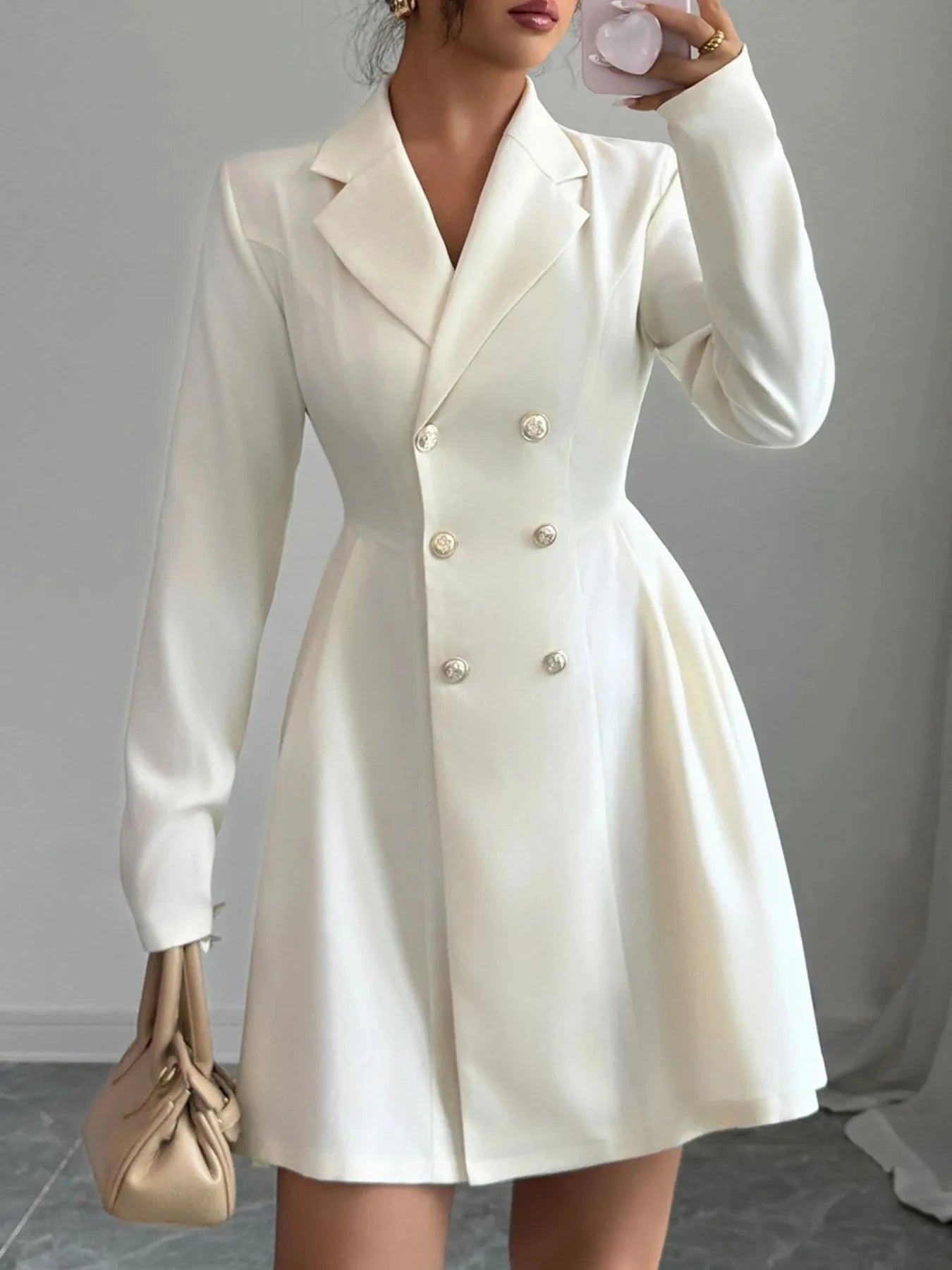 Double-Breasted Blazer Dress with Pleated Detail