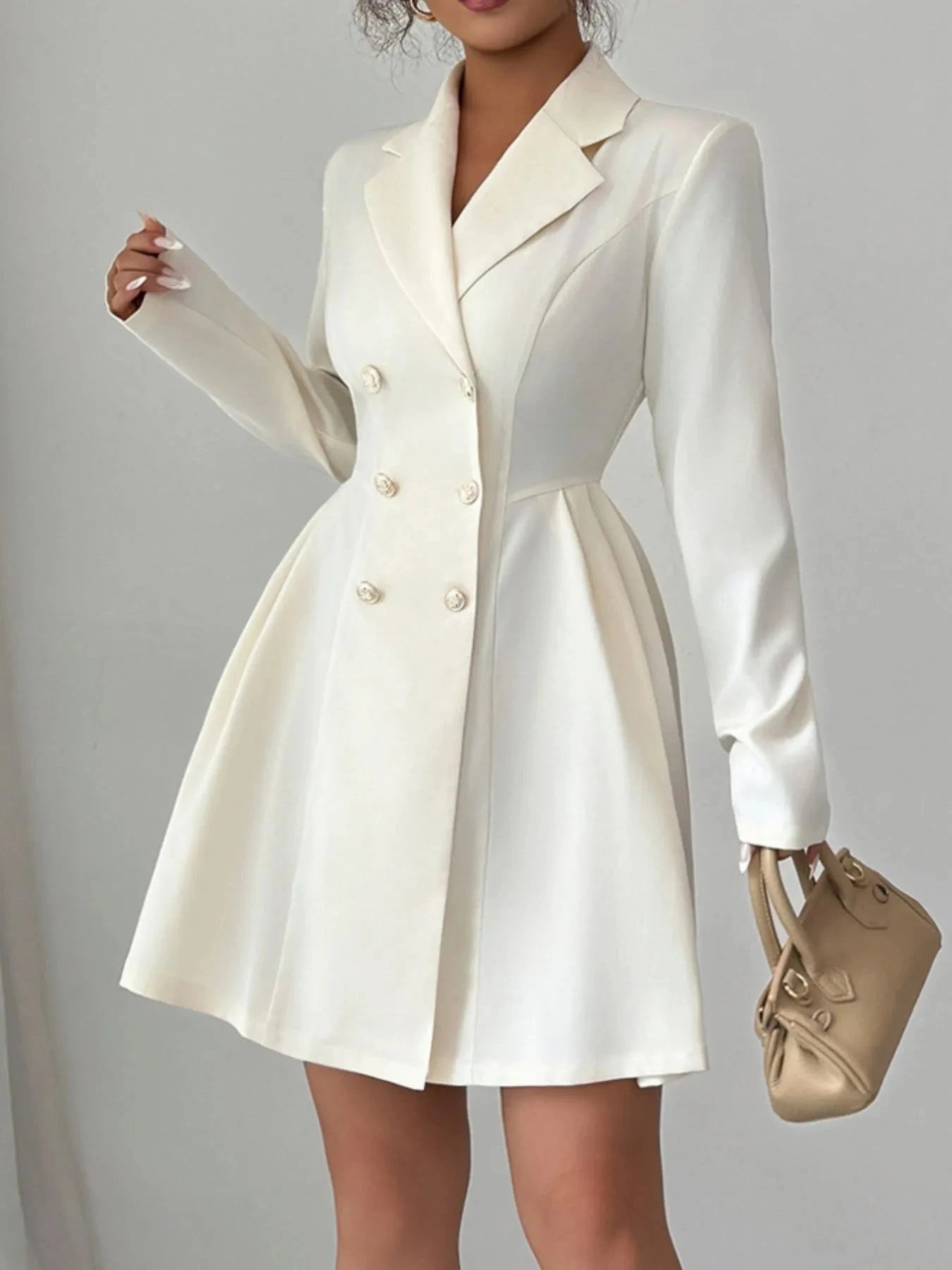 Double-Breasted Blazer Dress with Pleated Detail