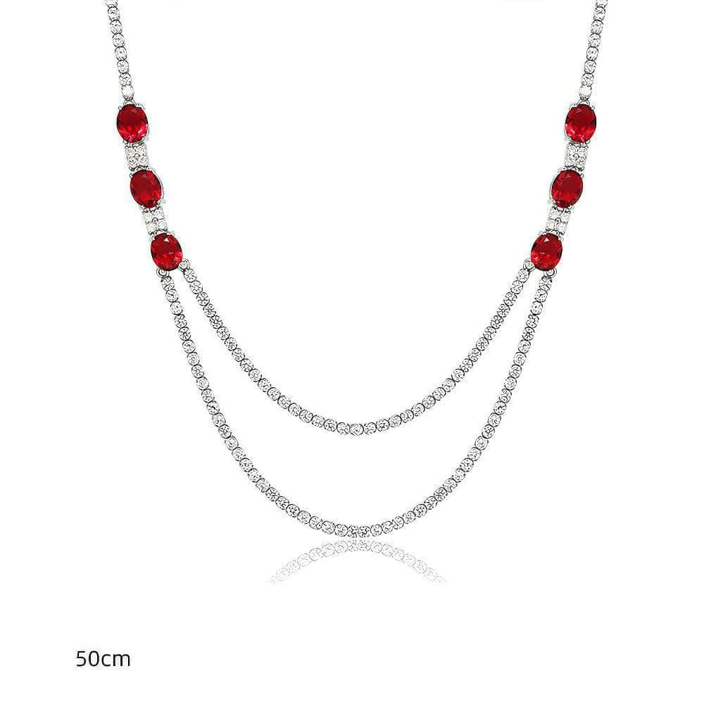 Double Layer Ruby Rhinestone Necklace Red
