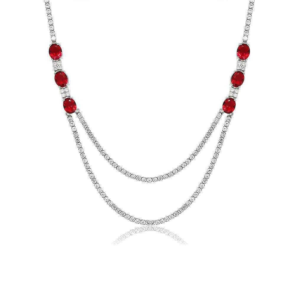 Double Layer Ruby Rhinestone Necklace Red
