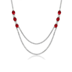 Double Layer Ruby Rhinestone Necklace Red