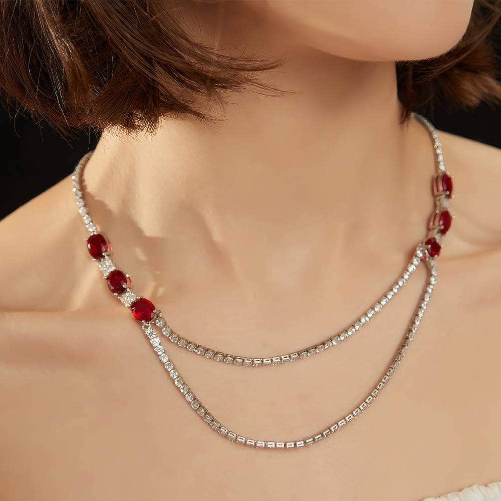 Double Layer Ruby Rhinestone Necklace Red