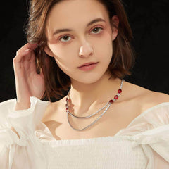 Double Layer Ruby Rhinestone Necklace Red