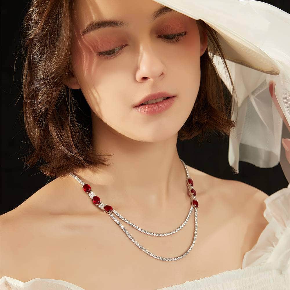 Double Layer Ruby Rhinestone Necklace Red