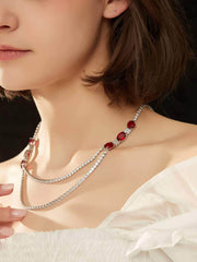 Double Layer Ruby Rhinestone Necklace Red
