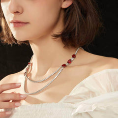 Double Layer Ruby Rhinestone Necklace Red