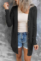 Double Take Button Down Long Sleeve Longline Cardigan Black / S
