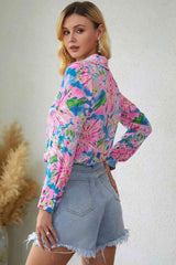 Double Take Floral Long Sleeve Collared Shirt