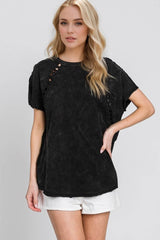 Double Take Full Size Cutout Round Neck Short Sleeve T-Shirt Black / S