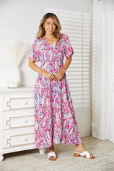 Double Take Multicolored V-Neck Maxi Dress Hot Pink / S