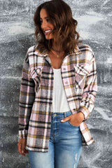 Double Take Plaid Button Front Shirt Jacket with Breast Pockets