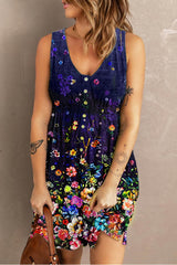 Double Take Scoop Neck Buttoned Sleeveless Magic Dress with Pockets Indigo / S