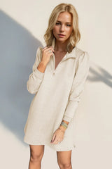 Double Take Textured Quarter Zip Long Sleeve Dress Dust Storm / S