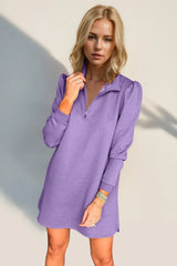 Double Take Textured Quarter Zip Long Sleeve Dress Lavender / S