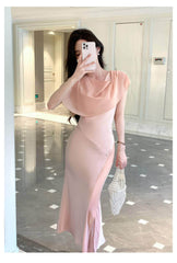 Draped Cape Silk Mermaid Dress