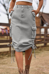 Drawstring Denim Cargo Skirt Mid Gray / S