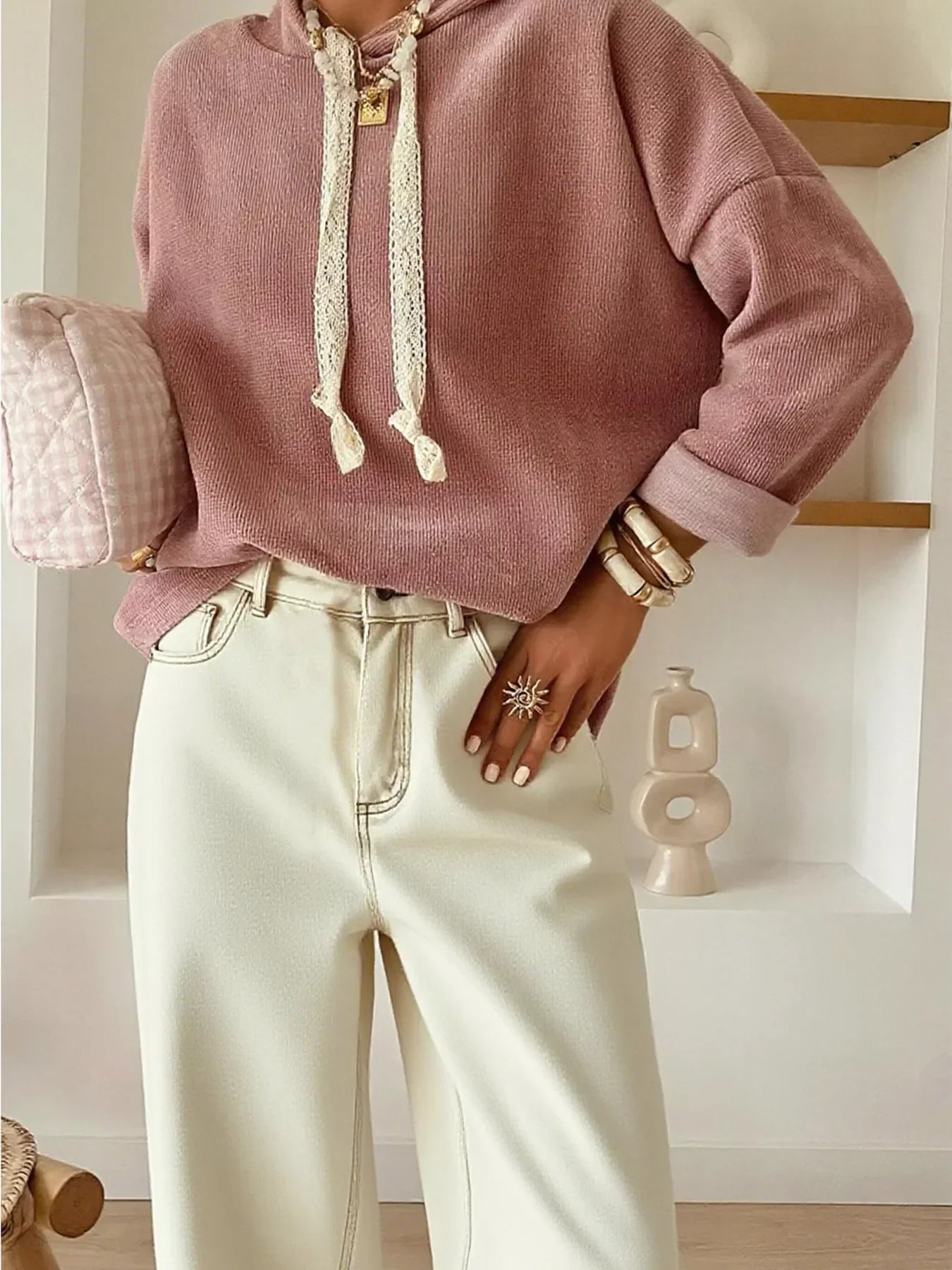 Drawstring Dropped Shoulder Hoodie