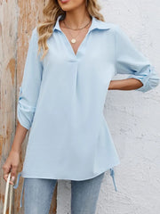 Drawstring Johnny Collared Three-Quarter Sleeve Top