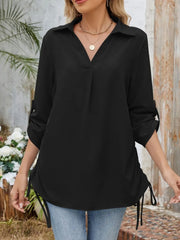 Drawstring Johnny Collared Three-Quarter Sleeve Top