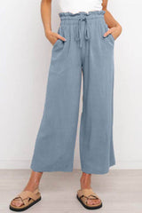 Drawstring Paperbag Waist Wide Leg Pants Misty Blue / S