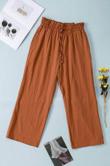 Drawstring Paperbag Waist Wide Leg Pants Ochre / S
