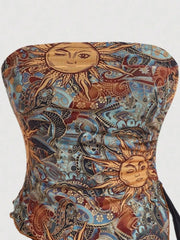 Drawstring Printed Tube Top