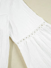 Drawstring Puff Sleeve Tie Neck Blouse