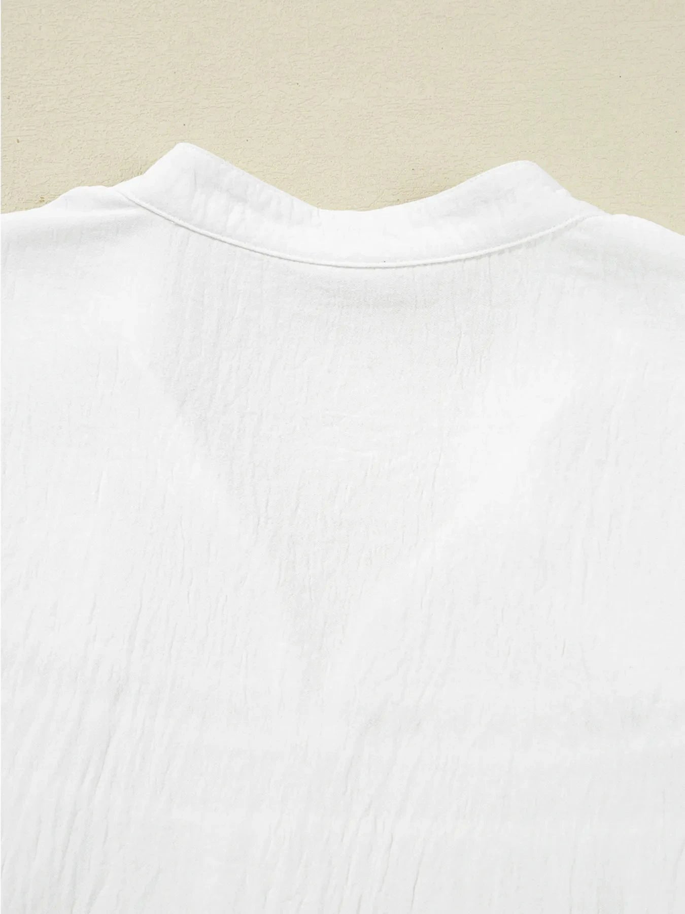 Drawstring Puff Sleeve Tie Neck Blouse