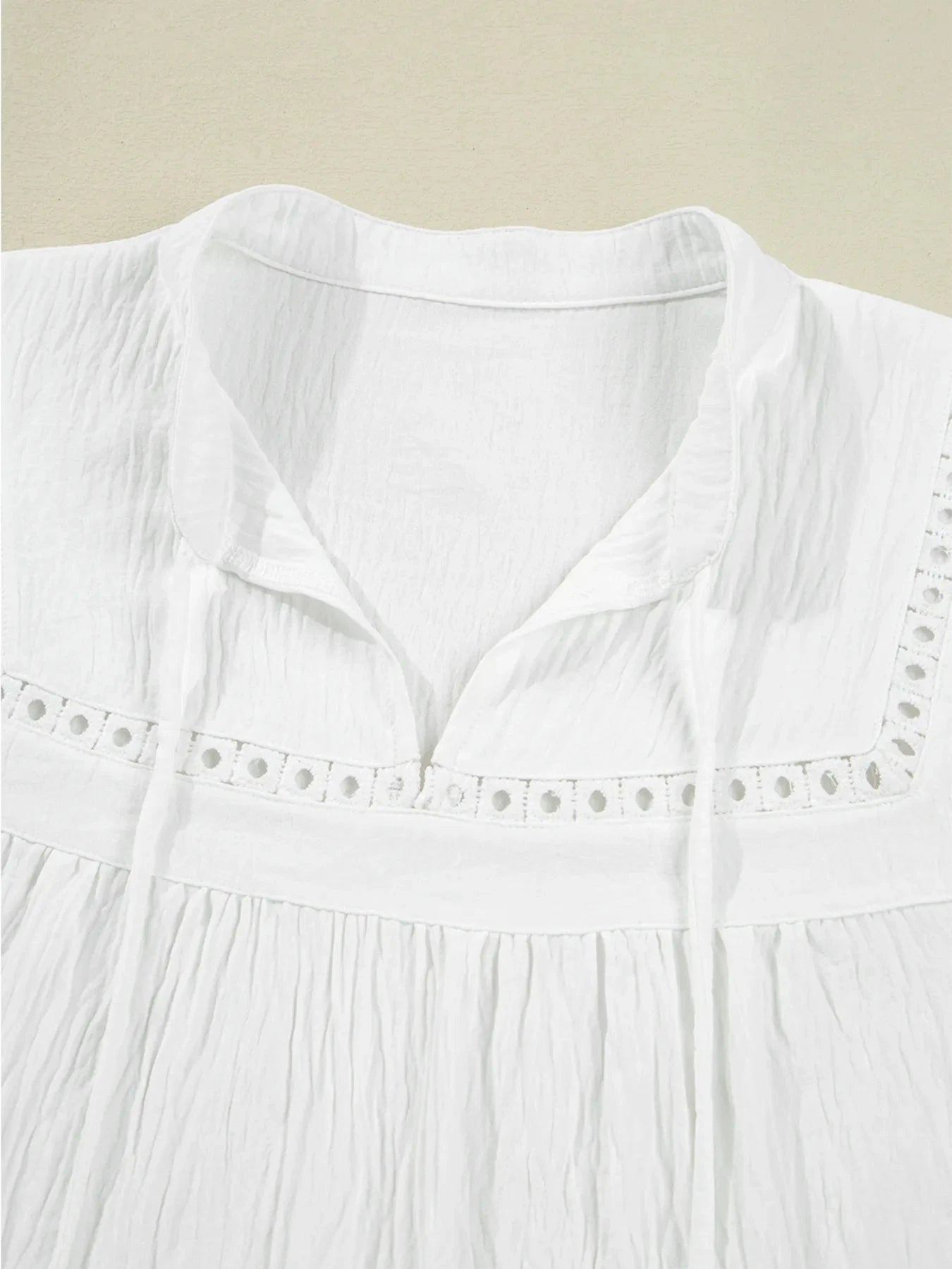 Drawstring Puff Sleeve Tie Neck Blouse