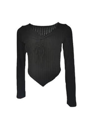 Drawstring Ruched Long Sleeve Ribbed Top