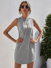 Drawstring Sleeveless Hooded Mini Dress